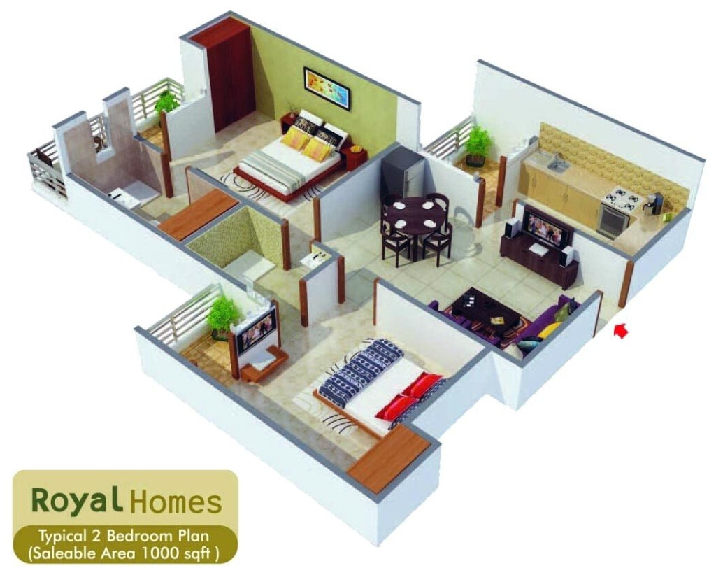 1000 Square Feet Home Plan With 2 Bedrooms Everyone Will Like Acha Homes - 1000 Sq Ft Double Floor House Plans