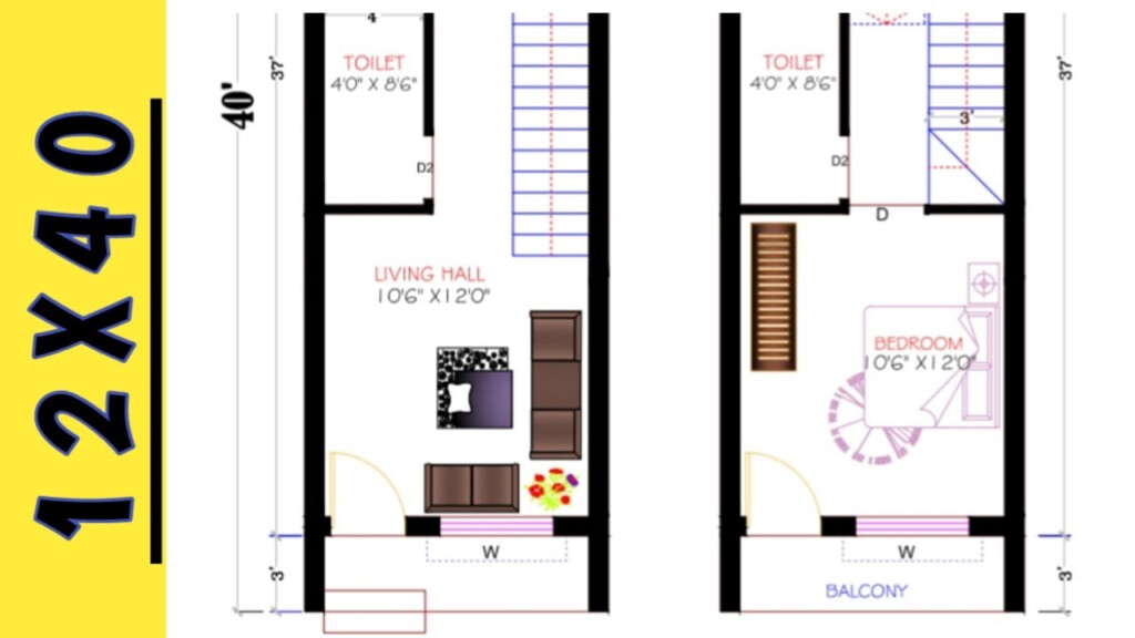 12X40 2Bedroom House Plan 12 X 40 House Plan North Face 2Bhk  - 12X40 House Floor Plans