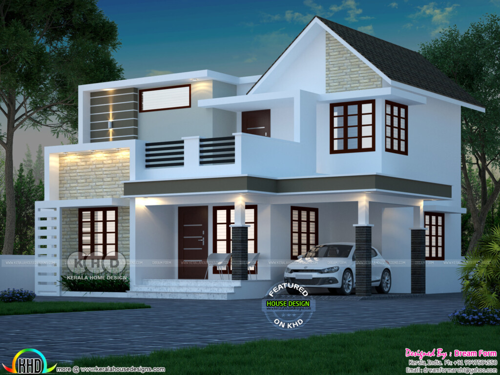 1787 Square Feet 4 Bedroom Cute Double Floor House Kerala Home Design  - 4 Bedroom House Plans In Kerala Double Floor