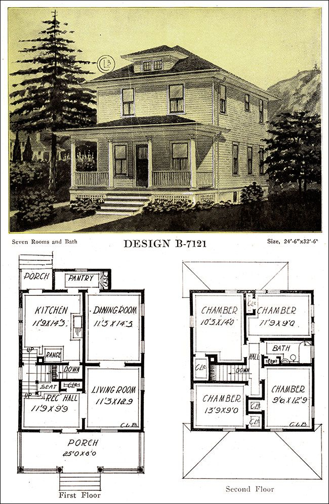 1918 Free Classic Foursquare C L Bowes Chicago Four Square  - Four Square House Floor Plans