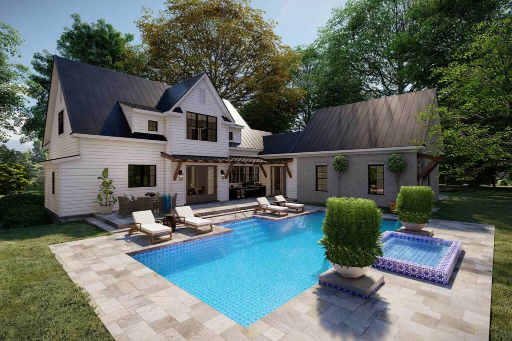 2 Story New American Home Plan With Screened Porch And First Floor  - 2 Story House Plan With First Floor Master