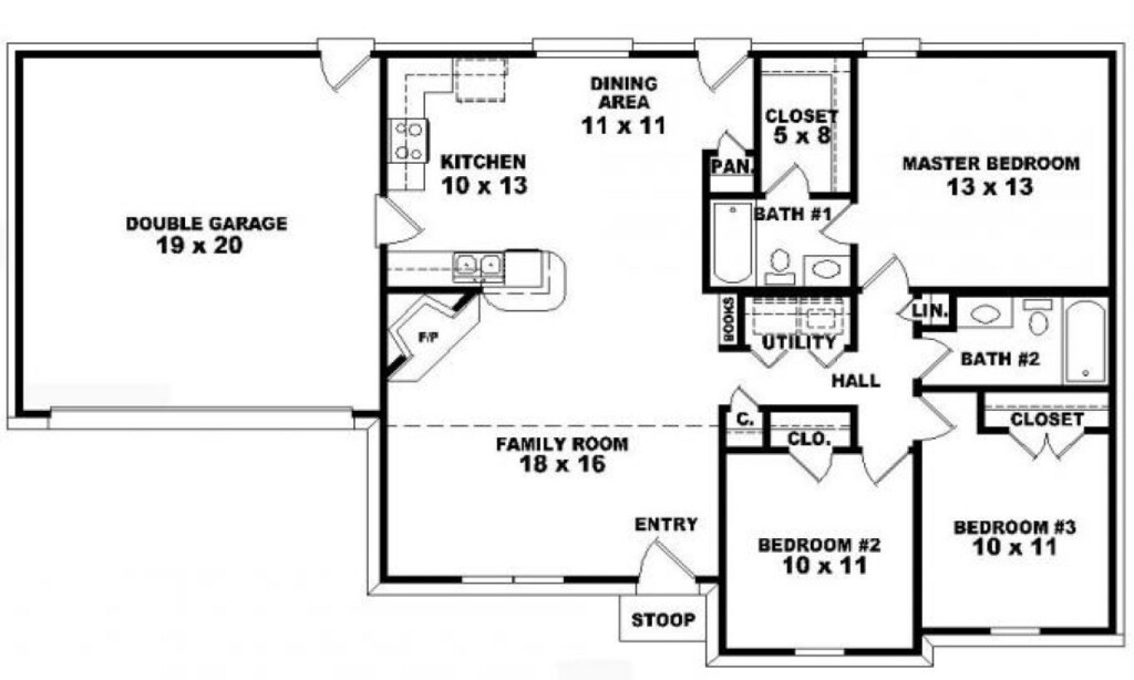 3 Bedroom Floor Plans One Story Floorplans click - 1 Floor House Plans 3 Bedrooms
