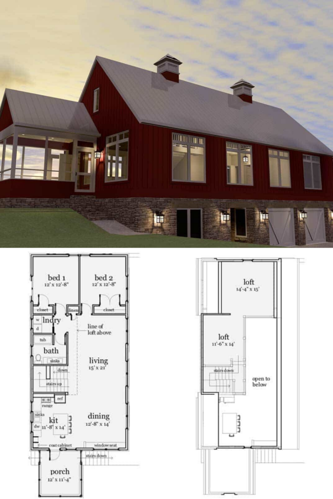 3 Bedroom Two Story Modern Barndominium Floor Plan Pole Barn House  - 2 Story Pole Barn House Floor Plans