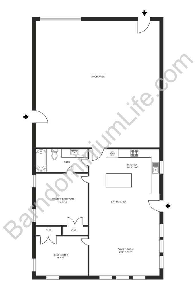 30x60 Barndominium Floor Plan With Shop Barndominium Floor Plans  - Pole Barn House With Shop Floor Plans