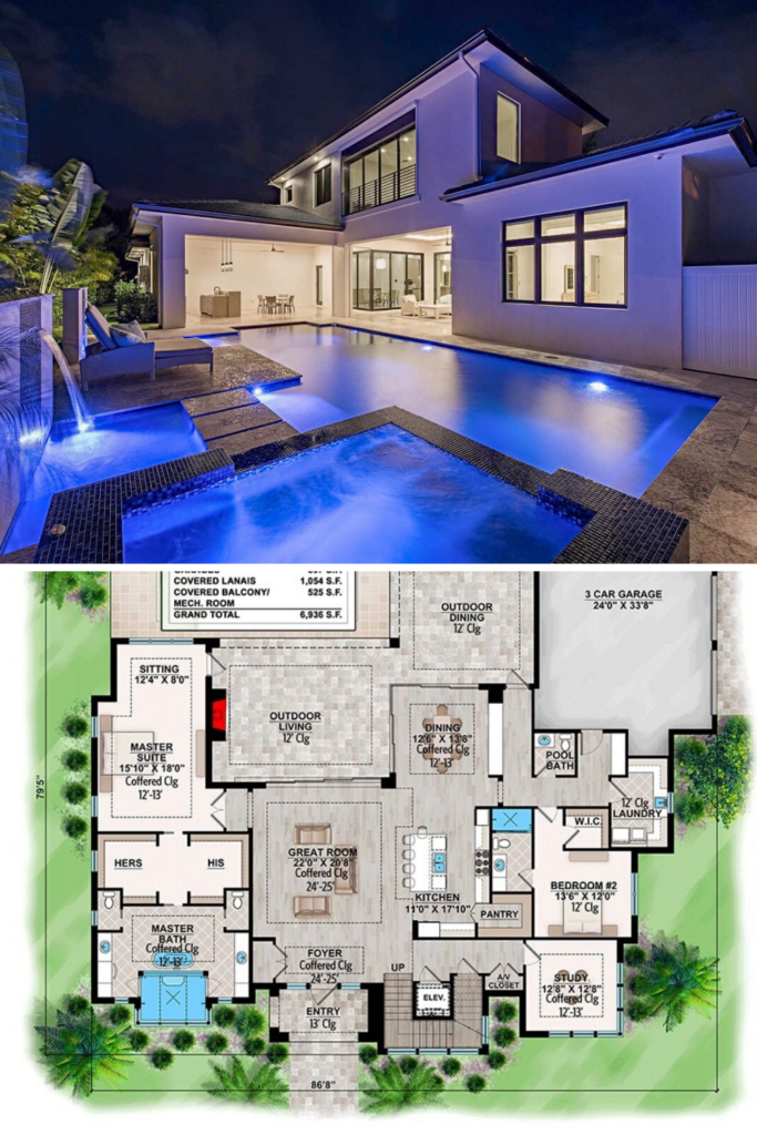 4 Bedroom Two Story Contemporary Home Floor Plan Modern House Floor  - Modern House Floor Plans With Pool