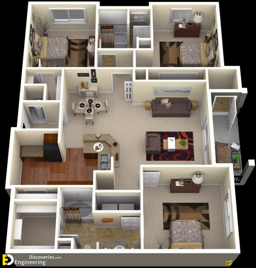 40 Amazing 3 Bedroom 3D Floor Plans Engineering Discoveries - Three Bedroom House Floor Plan