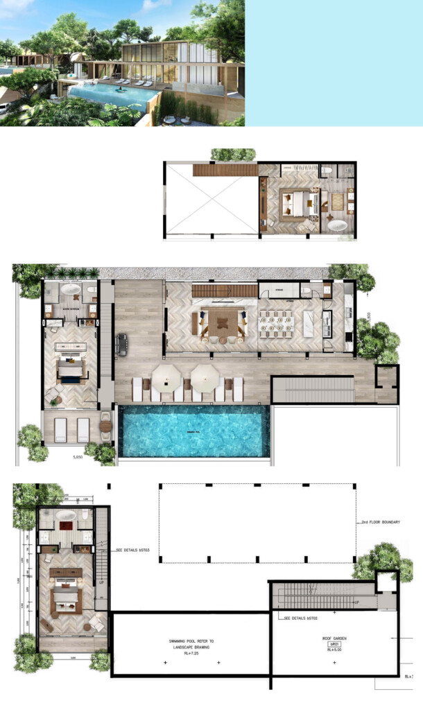 Aquarius Residences Koh Chang 3 BEDROOM OCEAN CLIFF POOL VILLA  - Modern House Floor Plans With Pool