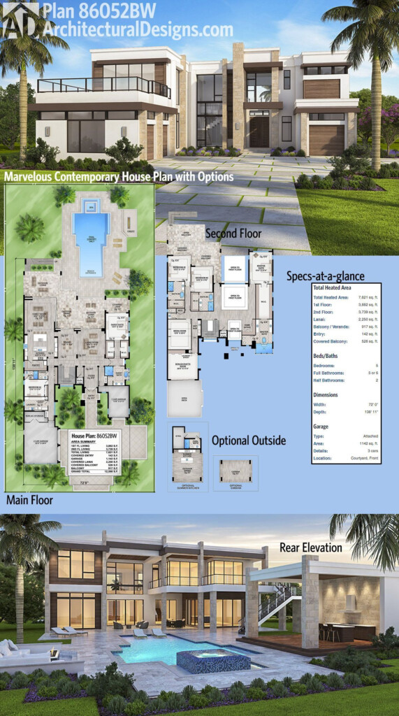 Check Out That Deck Over The Garage In Architectural Designs Luxury  - Biggest House Floor Plan