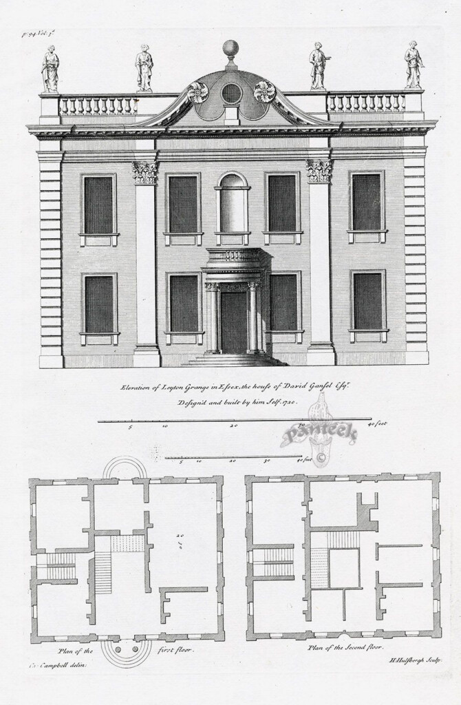 Elevation Of Leyton Grange In Essex The House Of David Gansel Esqr  - 18Th Century House Floor Plan