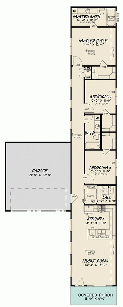 Long and Narrow 3 Bed Modern Home Plan With 2 Car Garage 70698SND  - Long Narrow House Floor Plans