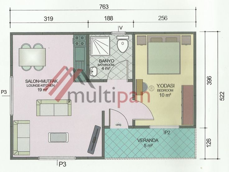 MP1 40 Square Meters Combined Lounge Kitchen 1 Bedroom 1 Bathroom One  - Layout 40 Square Meter House Floor Plans