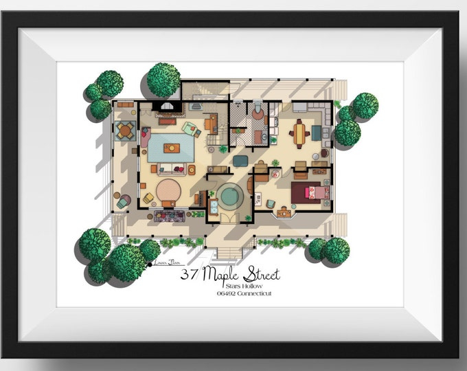 NEW Gilmore Girls House Floor Plan Lorelai And Rory s Etsy - Lorelai And Rory'S House Floor Plan