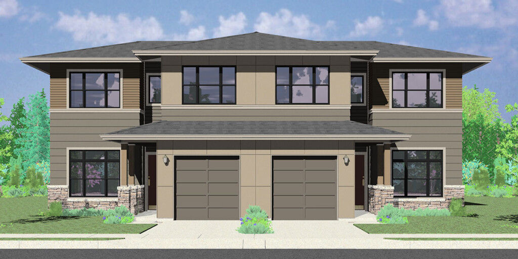 New House Duplex Floor Plan Designs From Bruinier Associates - Duplex House Design Floor Plan