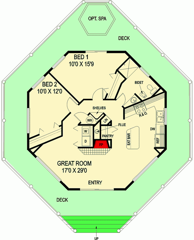 Octagonal House Plan With Full Wraparound Deck 77333LD  - Octagon House Floor Plan
