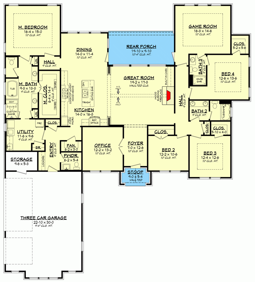 One Story Living 4 Bed Texas Style Ranch Home Plan 3044 Sq Ft  - Four Bedroom Ranch House Floor Plans