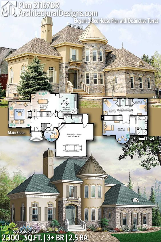 Plan 21167dr Elegant 3 Bed House Plan With Distinctive Turret Artofit - House With Turret Floor Plan