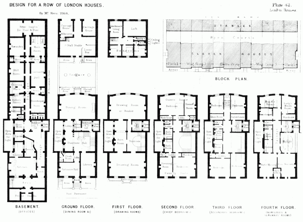 Plan For A Row Of London Townhouses By Mr Kerr architect 1864  - London Row House Floor Plans