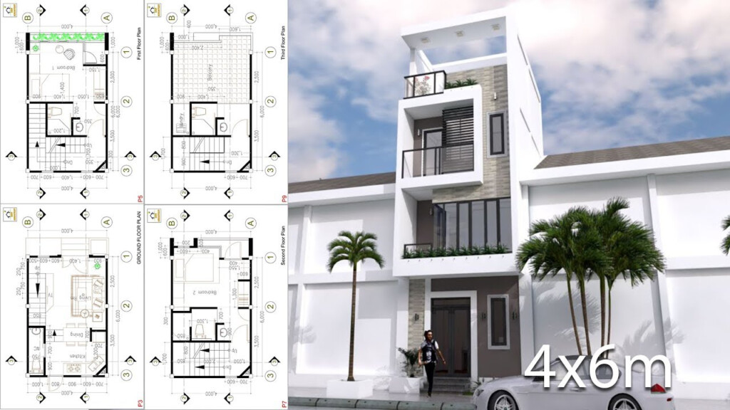 SketchUp Modern Narrow Home Plan 4x6m YouTube - 4X6 House Floor Plan