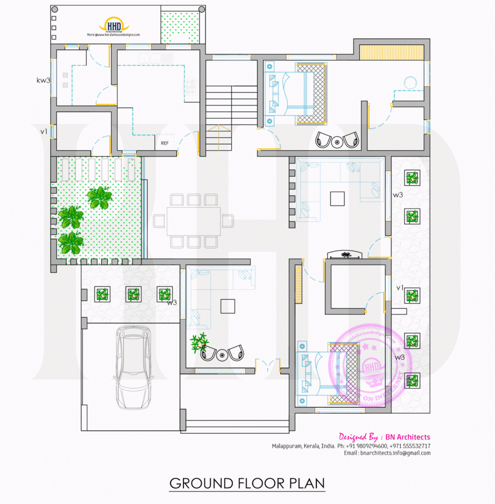 Stylish 4 Bedroom Contemporary Kerala Home Design With Free Plan  - 4 Bedroom House Plans In Kerala Double Floor