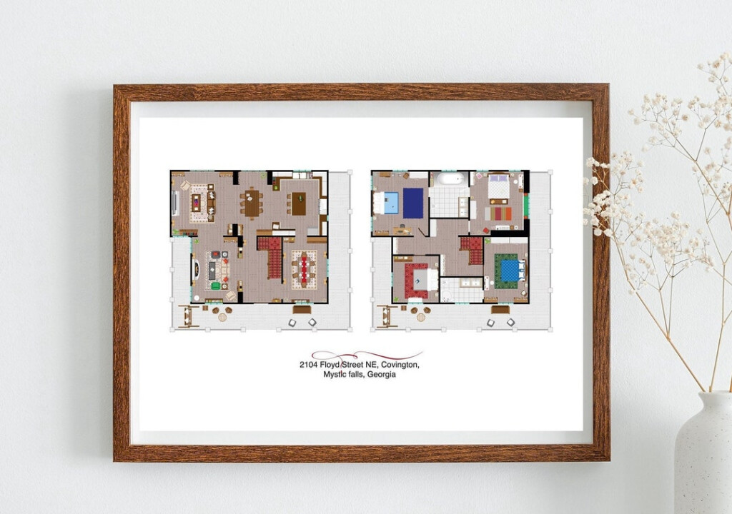 The Vampire Diaries Floor Plan TV Show Elena Gilbert s House Etsy - Elena Gilbert House Floor Plan