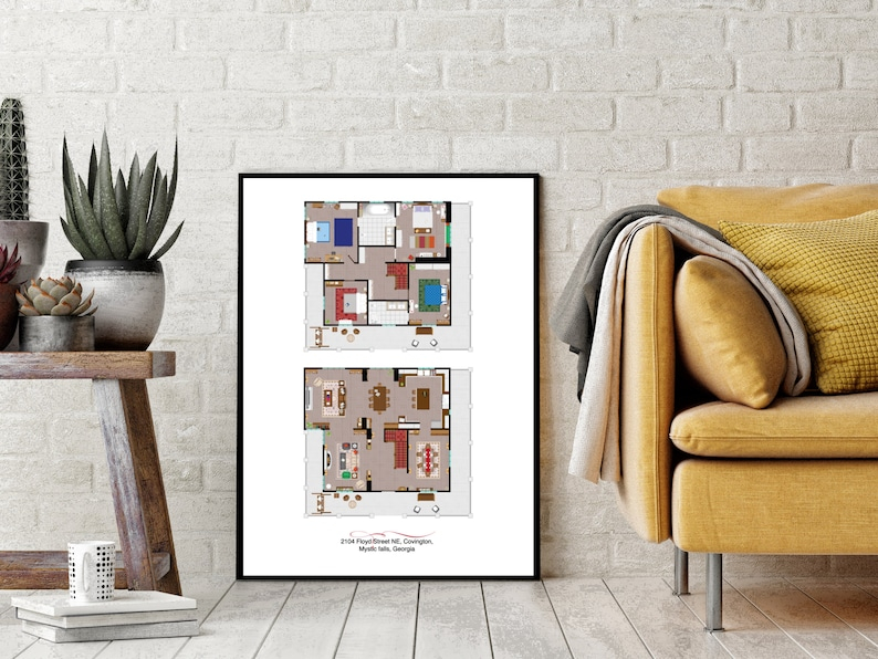 The Vampire Diaries Floor Plan TV Show Elena Gilbert s House Etsy - Elena Gilbert House Floor Plan