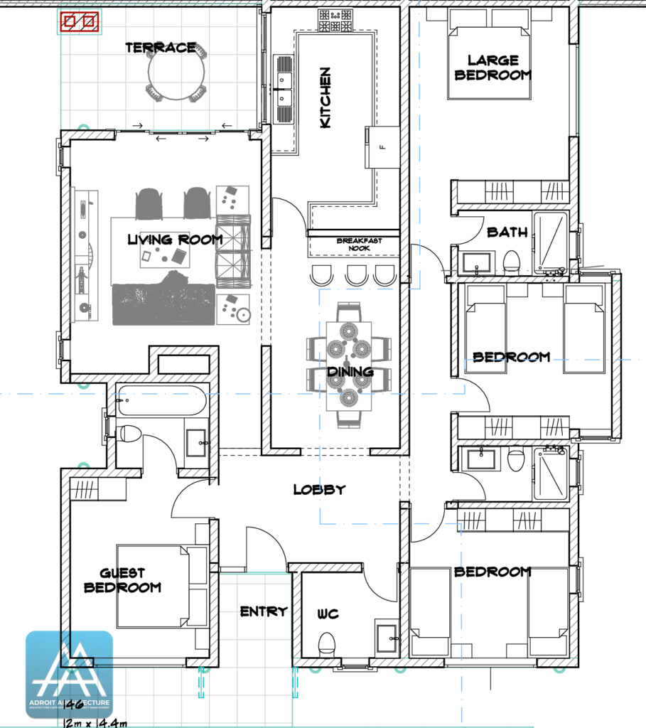 The Zuri 4 Bedroom Bungalow House Plan David Chola Architect - Bungalow House Floor Plan With 4 Bedrooms