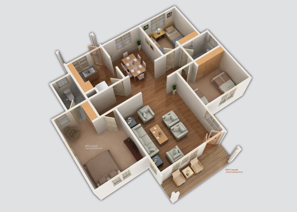Three Bedroom House Design 0907B HPD TEAM - 3-4 Bedroom House Floor Plans
