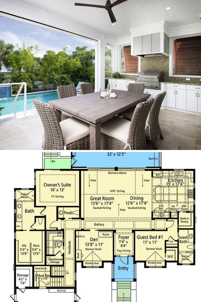 Two Story 4 Bedroom Coastal Home With Open Concept Living Room Floor  - House Plans With Open Floor Plan And Sunroom